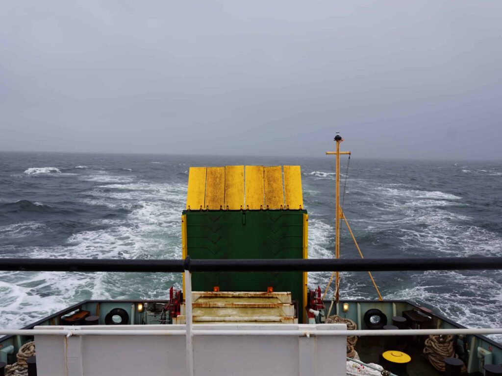 Tail of the M.V. Isle of Arran on the way from Ardrossan to Brodick