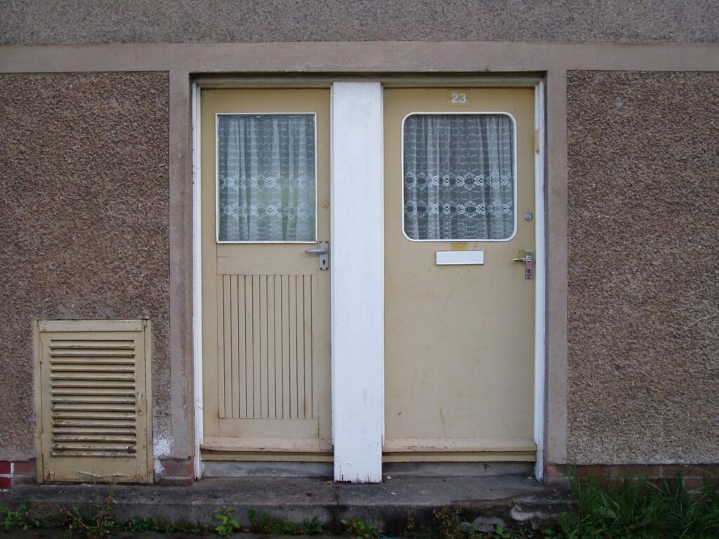 Two yellow doors, East Kilbride